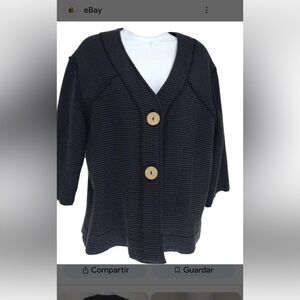 Black Waffle Knit Cardigan with Wooden Buttons